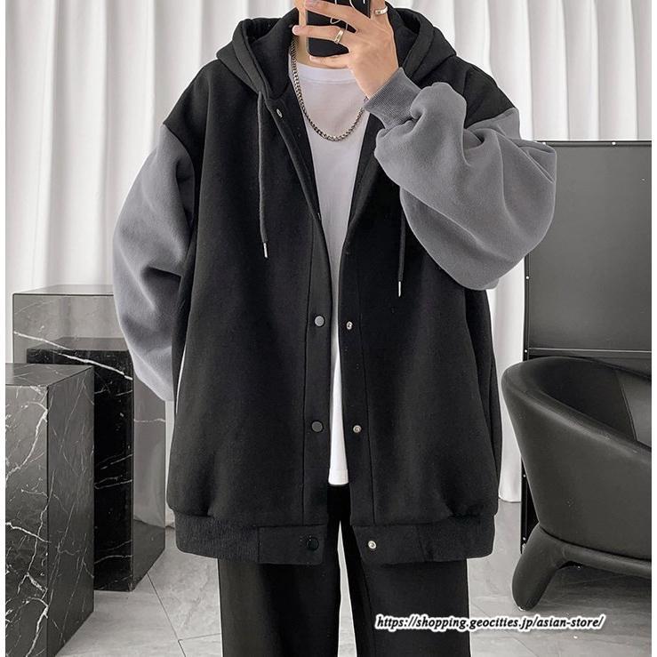パーカー ジャケット コート | パーカー メンズ カーディガン 長袖 アウター トップス ジャケット 羽織り ボタン ドッキング ポケット フード付き パーカ ボリューム袖 ゆったり 秋物 秋冬