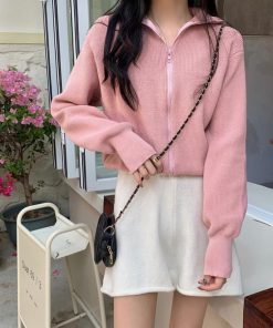 カーディガン | ジップアップニットブルゾン 韓国風 秋冬