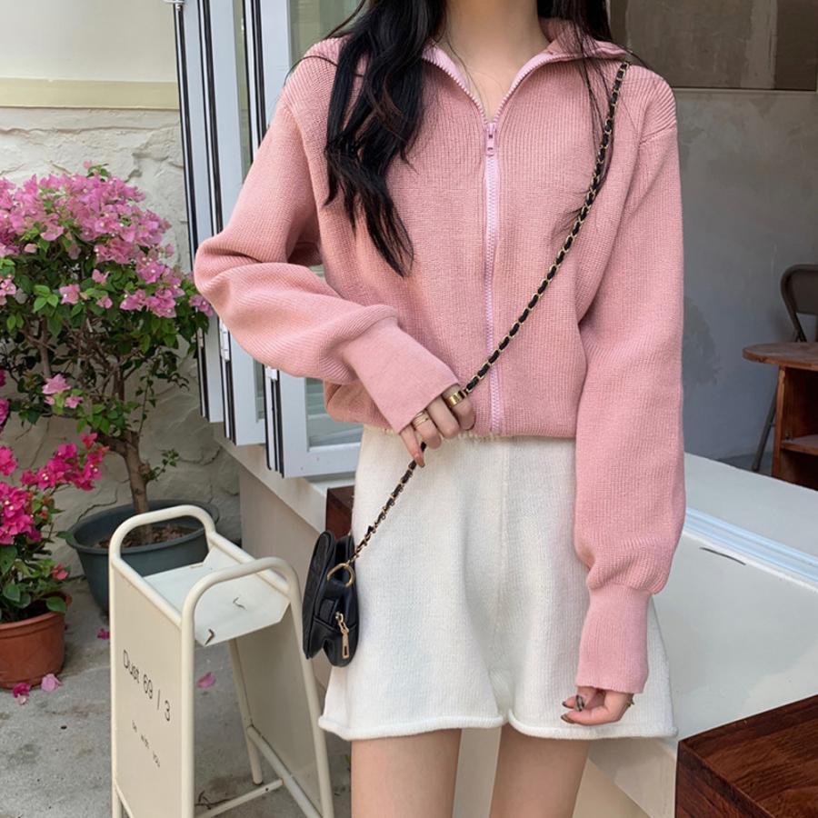 カーディガン | ジップアップニットブルゾン 韓国風 秋冬