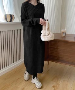 ニットワンピース | ワンピース 秋冬 太めリブニット ロングワンピース ミモレ丈 無地 フード付き 帽子 ストレッチ 大人 セーター 50代 長袖 20代30代 アウター