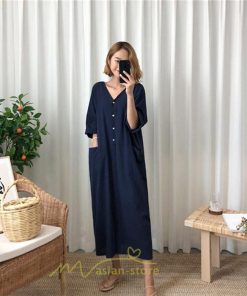 マキシ | ワンピース レディース 夏ワンピース 綿麻 五分袖 体型カバー 着痩せ 韓国風 30代 40代 50代 Vネック 通勤 OL デート キレイめ 新作 2022 お出かけ おしゃれ