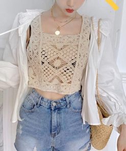透かし編みトップス | タンクトップ スクエアネック ビスチェ