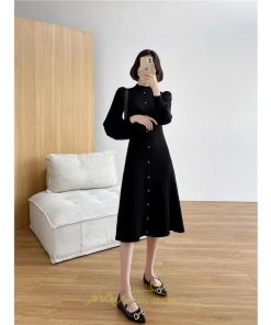 ニットワンピース | レディース 冬 きれいめ ニットフレア ロング おしゃれ ハイネック パフスリーブ 着痩せ エレガント おしゃれ フェミニン 送料無料 可愛い