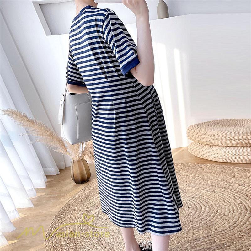 ワンピース | マタニティレディース ストライプ 着痩せ ゆる妊婦服 夏 サマーママ着 大きいサイズ 産前産後 上品 シンプル 大きいサイズ