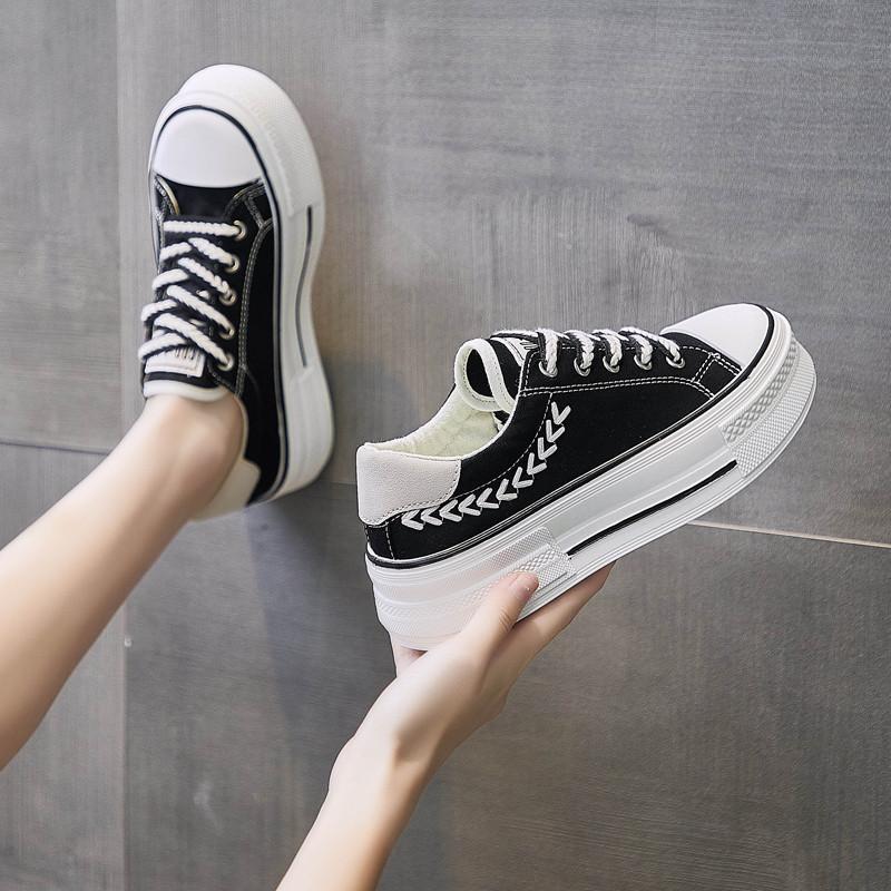 スニーカー | レディースシューズ レースアップ ローカット 厚底靴 履きやすい キャンバス カジュアルシューズ フラットシューズ