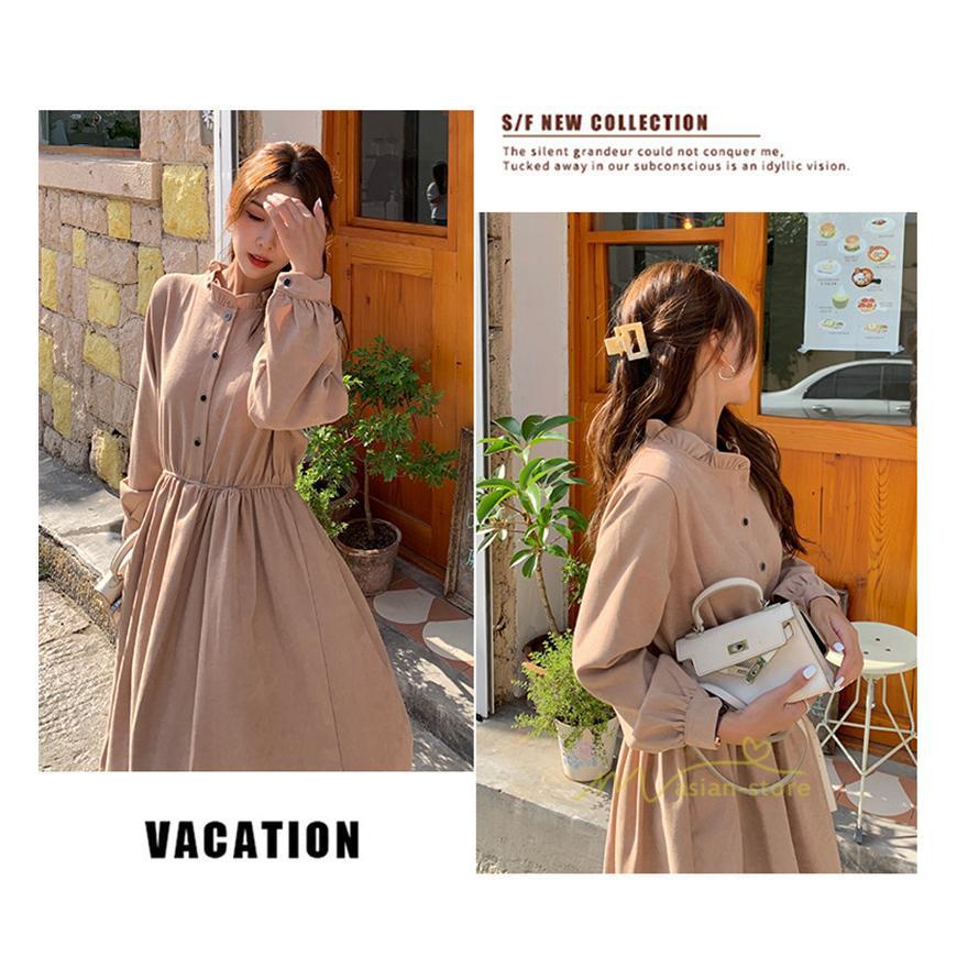 マキシ | ワンピース レディース 秋 冬 長袖 おしゃれ きれいめ フリル 可愛い 無地 ロング丈 ミモレ丈 ゆったり 2021 シンプル 秋新作 ゆったり 上品 カジュアル