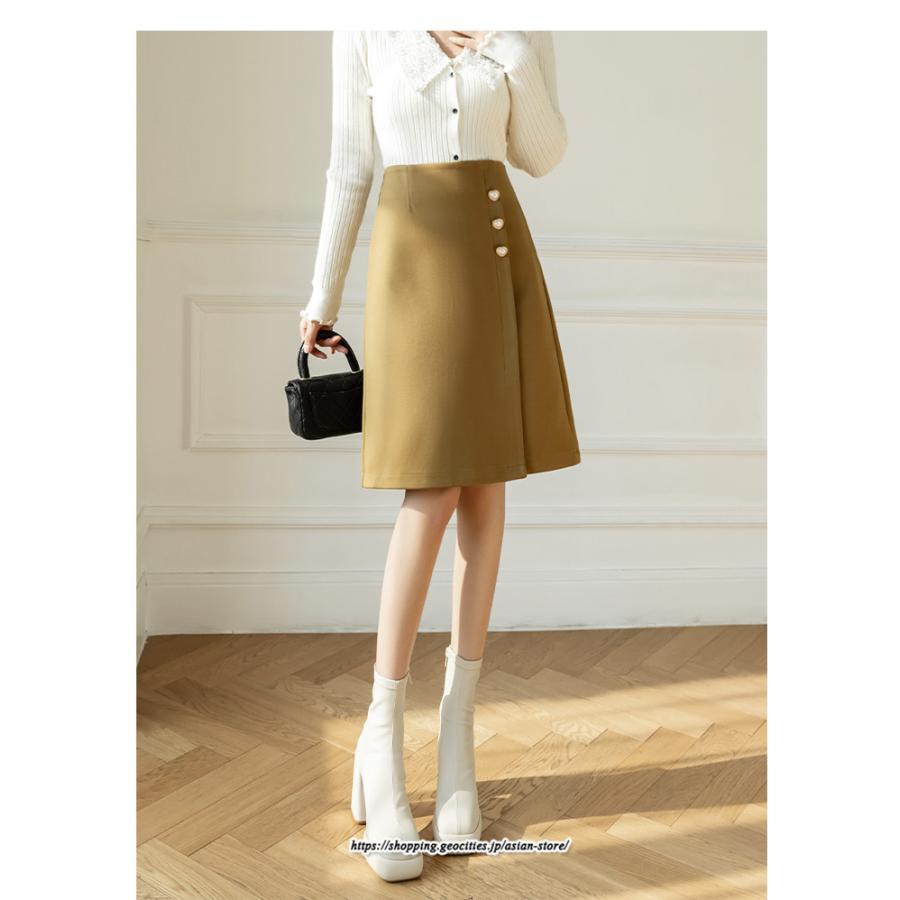 スカート | ミモレ丈ひざ丈レディース 無地 きれいめ 30代 40代 50代 着やせ 上品 通勤 通学 ラシャ キレイめ 2022新作 ハイウエスト 暖か 秋冬