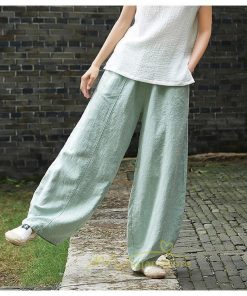 ワイドパンツ | 夏パンツ レディース パフパンツ ロングパンツ 綿麻パンツ 涼しい ゆったり ウエストゴム 可愛い 20代30代40代50代60代 無地 大人 大きめ