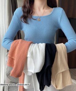 ニット・セーター | 秋 冬 ニット セーター 長袖 スクエアネック レディース トップス 無地 洗えるニット お洒落 シンプル 通勤 OL 上品 可愛い リブ きれいめ トレンド かわいい