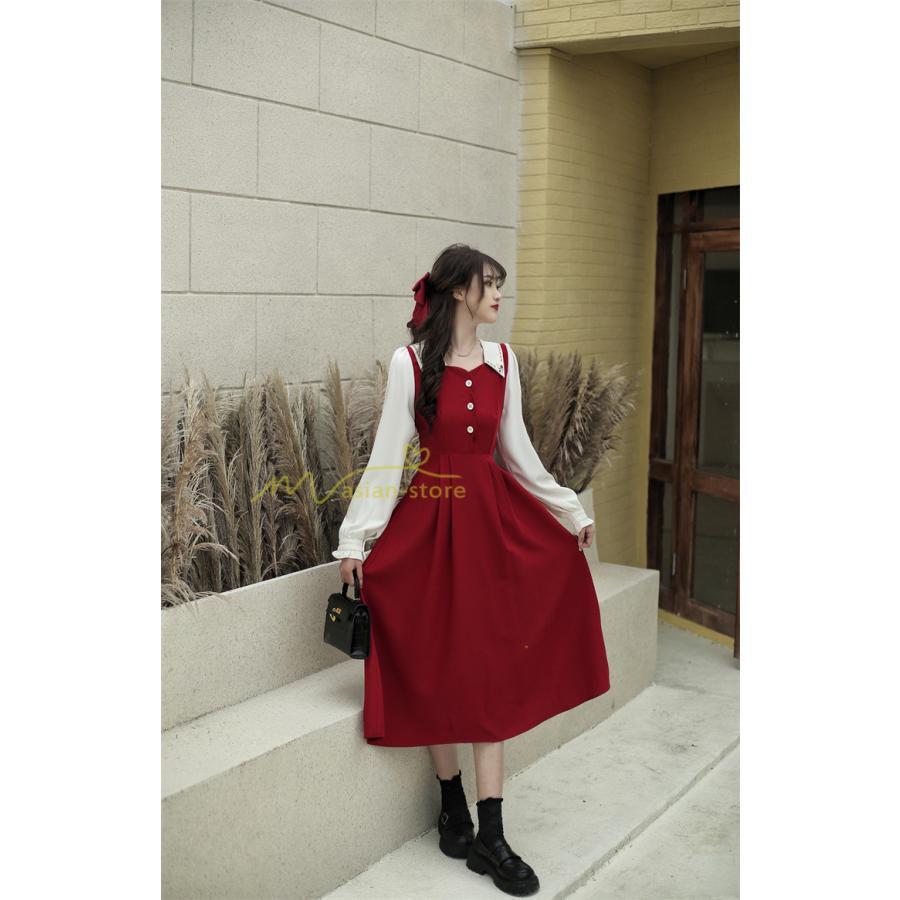 マキシ | ドッキングワンピース 秋 レディース 長袖ワンピ 切替 フェイク レイヤード風 重ね着風 Aラインワンピース 着痩せ ワンピース 可愛い 大人 二次会 30代40代