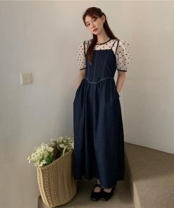 マキシ | デニムワンピース キャミソールワンピース ロングワンピース キャミワンピース レディース ワンピ 後ろゴム・キャザーデザイン 30代40代50代 可愛い 大人