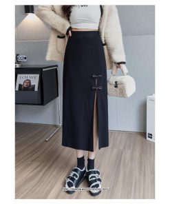 スカート | ニットレディース ボトムス  ロング 秋冬 40代 50代 暖か コーデ 送料無料 スリット 着痩せ 韓国ファッション セクシー ハイウエスト Aライン