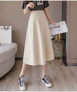 スカート | ミモレフレアAライン無地 エレガント 大きいサイズ 裾広い ハイウエスト 着痩せ 裏地付き 後ろファスナー レディース 通学通勤 体型カバー