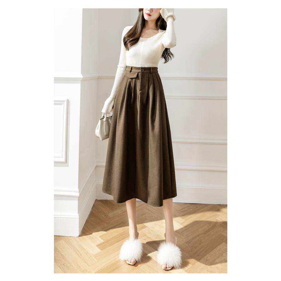 スカート | レディース ロング フレア Aライン 秋冬 ミモレ ハイウエスト 体型カバー キレイめ オシャレ フェミニン 可愛い お出かけ 着痩せ OL 通勤 通学