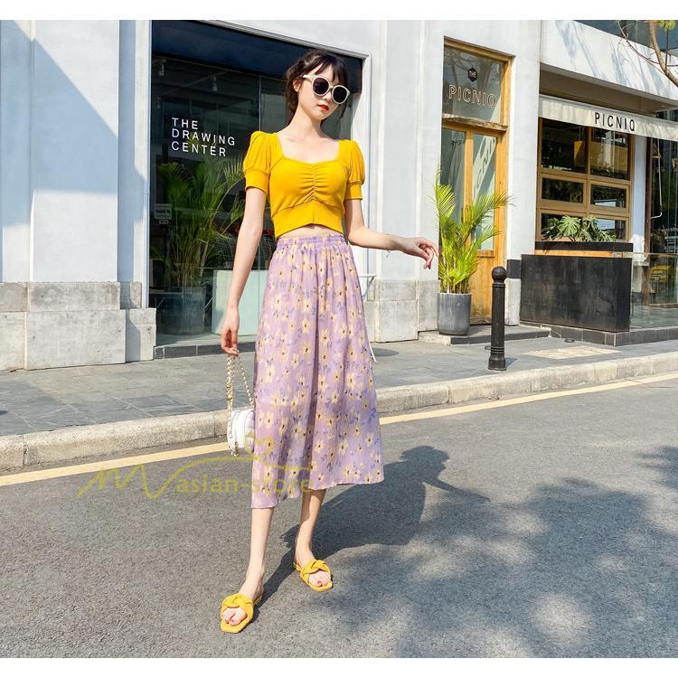 スカート | レディース シフォン フレア マキシ ロングウエストゴム マキシ花柄 ゆったり 20代30代40代50代 通勤通学 普通着 お出かけ お呼ばれ