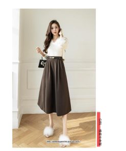 スカート | ロング レディース ロングフレア冬 ミモレ丈 暖かい ボトムス  ロング丈 ベルト付き 2022年秋冬 暖か 通学 通勤 ラシャ