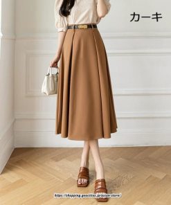スカート | フレアロングロング丈 ミモレ丈 Aラインベルト付き 通勤 20代 30代 40代 50代 上品 コーデ 着痩せ 高見え 送料無料