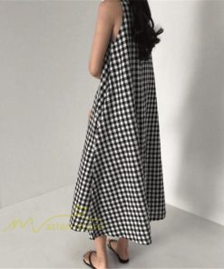 マキシ | ロングワンピース ワンピース ロングワンピ レディース マキシ丈 ワンピ ノースリーブ Aライン 体型カバー チェック柄 ゆったり きれいめ 40代 夏 おしゃれ 30代
