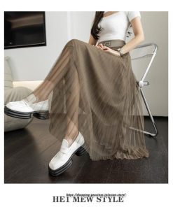 スカート | レディース 春秋 チュール美脚 プリーツロングAライン 体型カバー ボトムス おしゃれ 大人 通勤 お出かけ オシャレ
