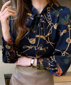 シャツ・ブラウス | ブラウス レディース 長袖ブラウス 秋服 オフィスブラウス リボンネック オシャレブラウス プリントトップス 韓国風 上品 大人 ゆったりシャツ40代 通勤OL 夏物