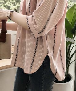 シャツ・ブラウス | 七分袖ブラウス レディースシャツ ストライプ プルオーバー 可愛い スリム ピンク 夏服 女の子 ストリート カジュアル 通勤 ブラウス かわいい 通学