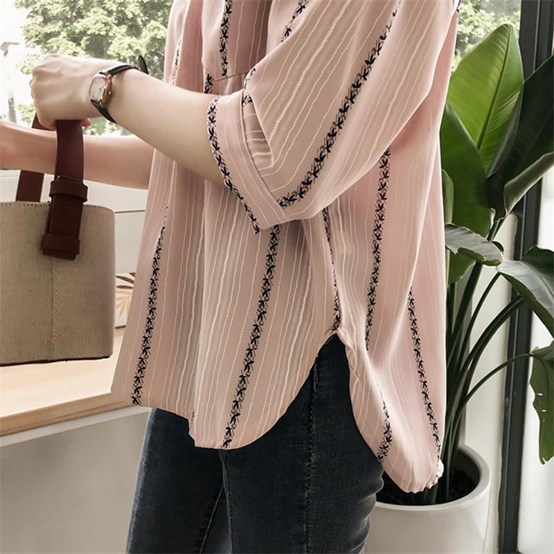 シャツ・ブラウス | 七分袖ブラウス レディースシャツ ストライプ プルオーバー 可愛い スリム ピンク 夏服 女の子 ストリート カジュアル 通勤 ブラウス かわいい 通学