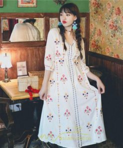 マキシ | ロング丈ワンピース レディース 花柄 Aライン 七分袖 ロング丈 ゆるシンプル きれいめ Vネック カジュアル 細見え 白 リゾート 黄色 上品 華やか 旅行