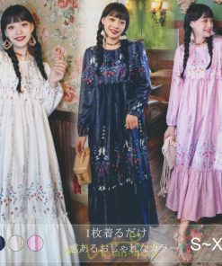 マキシ | ロングワンピース レディース  夏 秋 リゾート ルームワンピース 長袖 ゆったり ロング丈 旅行用 バブルスリーブ かわいい 後ボタン付き レトロ風 丸首