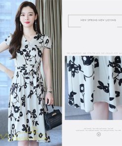 ミディアム | ワンピース 膝丈 カジュアル レディース 花柄 半袖 ｖネック ミディアムワンピイース Aラインワンピース 上品 夏 20代 サマーワンピース 40代 30代 きれいめ