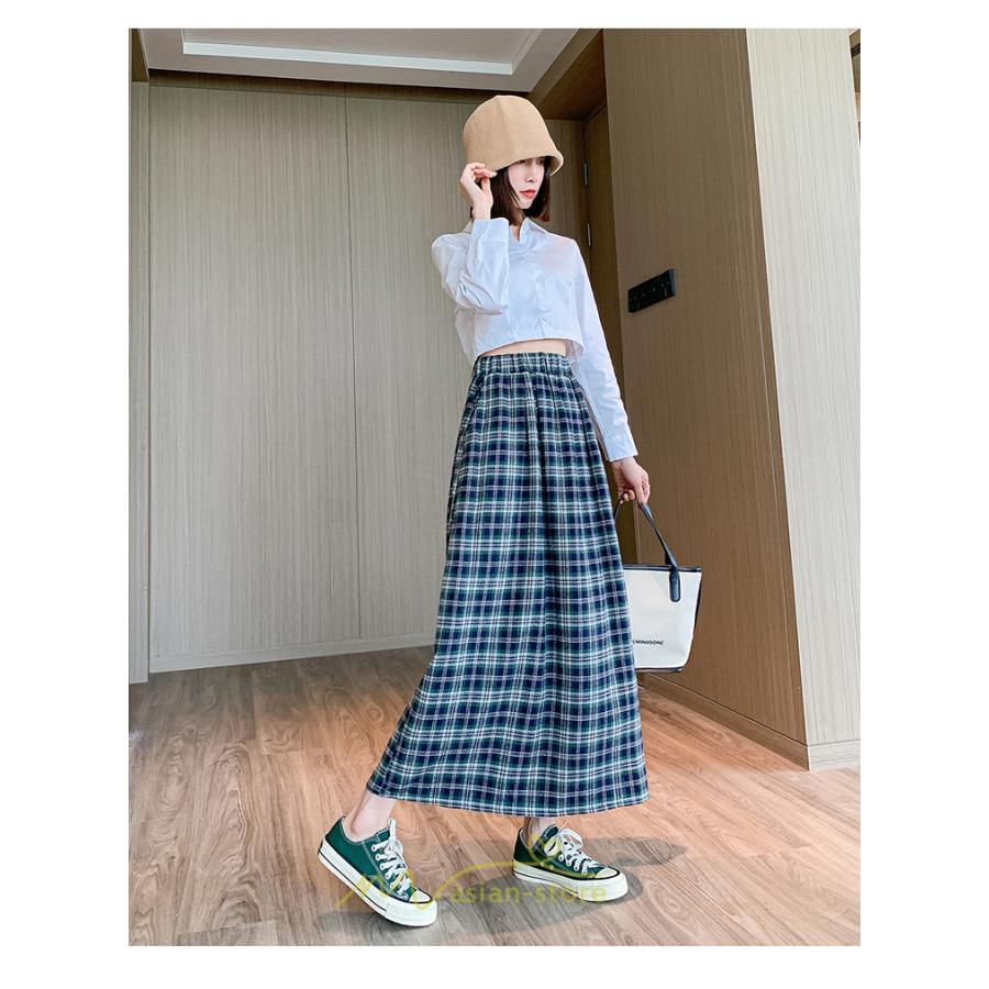 スカート | チェックロングウエストゴム チェック柄 大人 ハイウエスト Aライン30代40代50代 通学通勤 可愛い スカート ゆったり