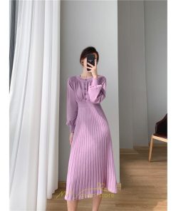 ニットワンピース | レディース 冬 きれいめ ロング おしゃれ 秋冬 長袖 送料無料 着痩せ 無地 通勤 提灯袖 可愛い パフスリーブ 20代30代40代50代