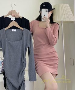 ミニ丈 | タイトワンピース 長袖 秋物 レディース セクシー ヒップアップ 美シルエット パーティー 無地 ストレッチ ミニワンピース スリム タイト 膝上丈 伸縮性