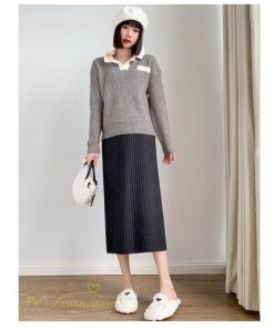 スカート | マタニティ秋 冬 レディース ニット妊婦服 産前 産後 着痩せ 裾口スリット 上品 マタニティウェア きれいめ ウエスト調整 コーデ