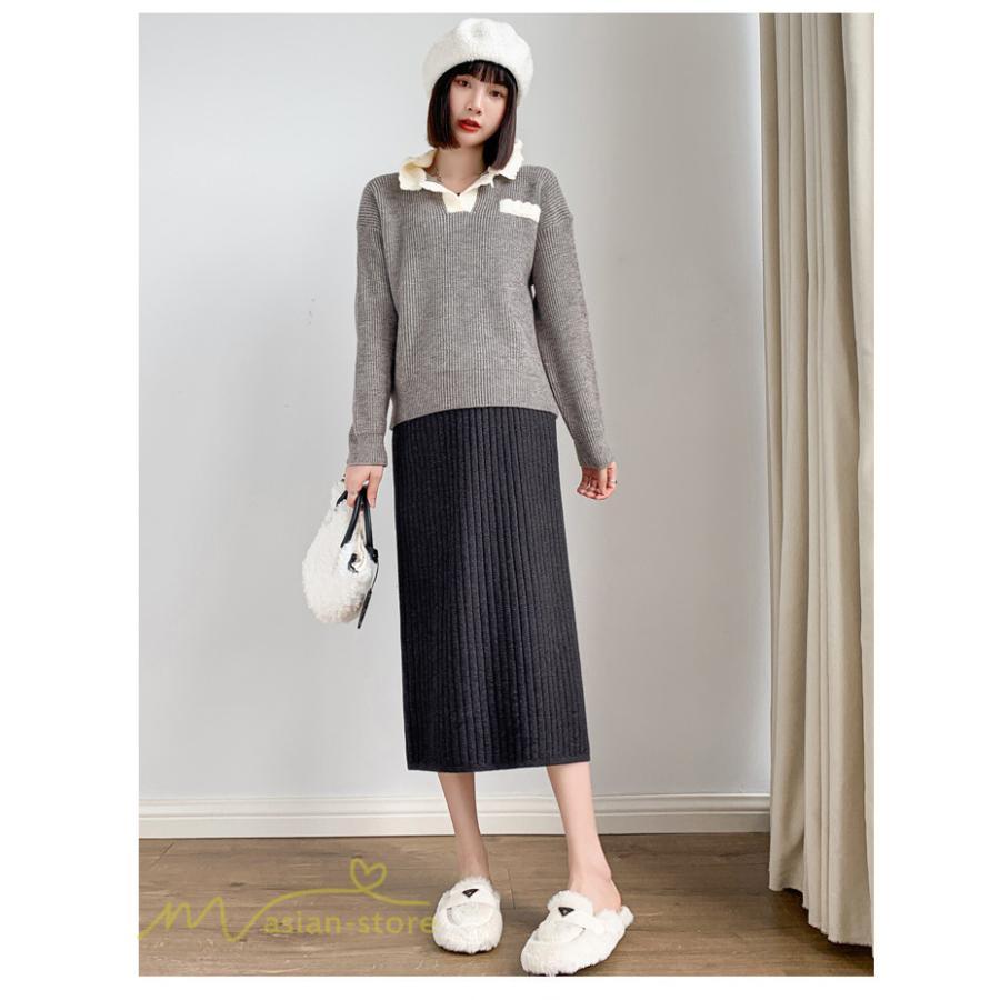スカート | マタニティ秋 冬 レディース ニット妊婦服 産前 産後 着痩せ 裾口スリット 上品 マタニティウェア きれいめ ウエスト調整 コーデ