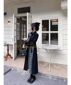 マキシ | シャツワンピース 秋物 レディース ロングワンピース ドッキングワンピース 切替 チェック柄 Aラインワンピース レイヤード風 フェイク お呼ばれ 30代40代50代
