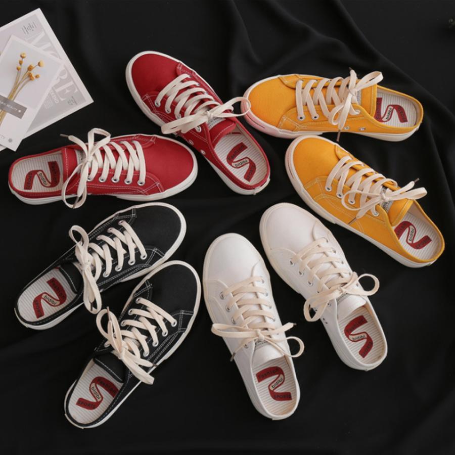 シューズ | スニーカー キャンバス 歩きやすい スリッポン かかとなし ローカット レディース スニーカー 春夏 美脚 スニーカー