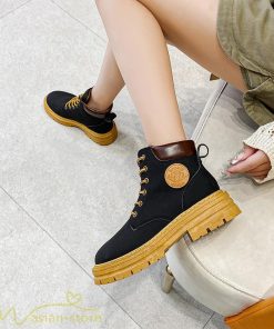 ショートブーツ | レディース ブーティー 太ヒール ブーツ ショートヒール カジュアル レースアップ 歩きやすい コスプレ靴 編み上げブーツ 厚底 ローヒール靴