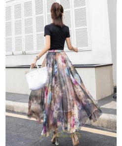 スカート | / レディース ボトムス ロンスカ ロング マキシ丈 フレアウエストゴム 花柄 涼しい ゆったり 花柄 シフォン カラバリ豊富 プリント 夏