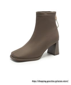 ショートブーツ | レディース 春秋ブーツ スクエアトゥ ブーツ チャンキーヒール 太ヒール 後ろファスナー 靴 通学通勤 黒ブーツ 大人 シューズ ミドルヒール