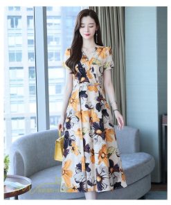 ミディアム | Aラインワンピース レディース 着痩せ 花柄 30代 40代 サマーワンピース ひざ下丈 ワンピース フレア きれいめ 大きいサイズ 上品 ポケット付き プリント 夏
