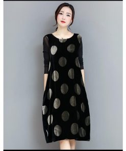 ミディアム | ワンピース 膝丈ワンピース 体型カバーワンピ 長袖 Aラインワンピース ゆったり カジュアル ドッド柄 通学通勤 オフィス M〜XXXL おしゃれ 2020春