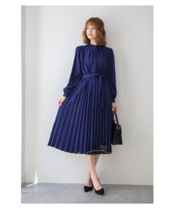 マキシ | プリーツワンピース ワンピース レディース ロングワンピース ミモレ丈 秋物 長袖 長袖ワンピース お呼ばれワンピース 大人 揺れる 二次会 シャツワンピース