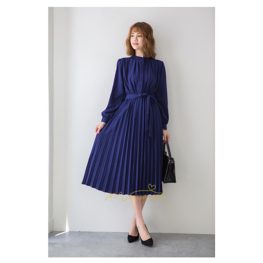 マキシ | プリーツワンピース ワンピース レディース ロングワンピース ミモレ丈 秋物 長袖 長袖ワンピース お呼ばれワンピース 大人 揺れる 二次会 シャツワンピース