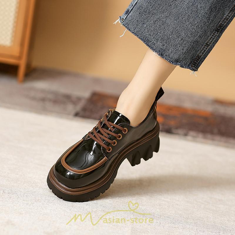 ローファー | 厚底 レディース 厚底スニーカー レースアップ スニーカー PU 合皮 通学 通勤 かわいい 送料無料 可愛い 冬 夏 秋 春