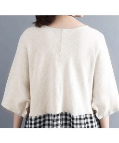 在庫ある | 短納期ロングリネンAラインワンピース ゆったりチェックワンピース 切り替えドッキングワンピ レディース 薄手 春夏衣装 通学通勤 オフィス カジュアル 海