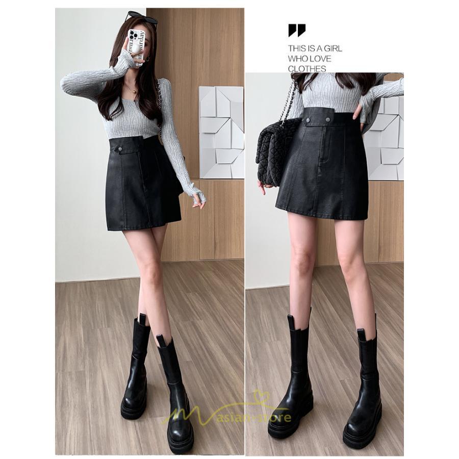 スカート | ミニレディース Aライン タイト フェイクレザー 脚長効果 シンプル ショート丈 カジュアル 着回し オシャレ 通勤 新作 お出かけ