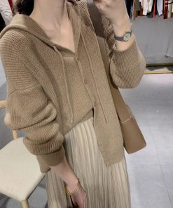 カーディガン | 韓国 ニットフード付き 秋