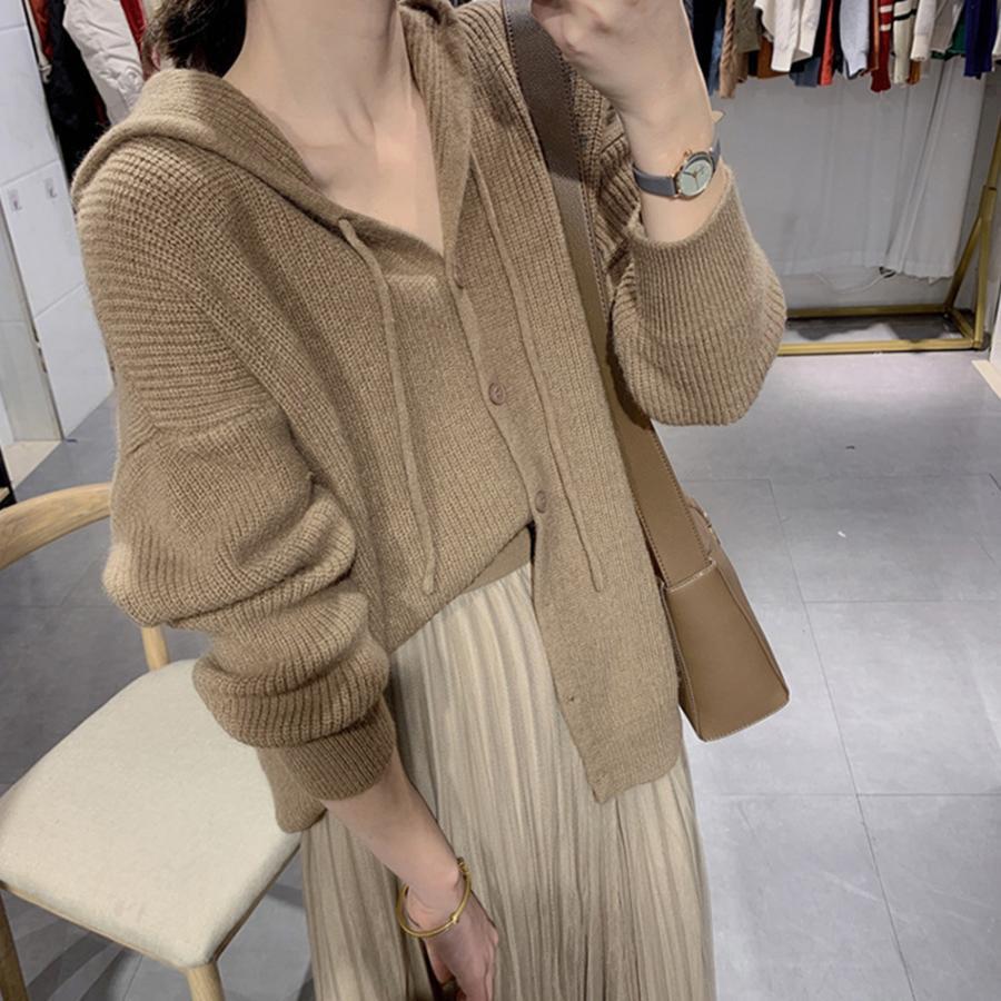 カーディガン | 韓国 ニットフード付き 秋