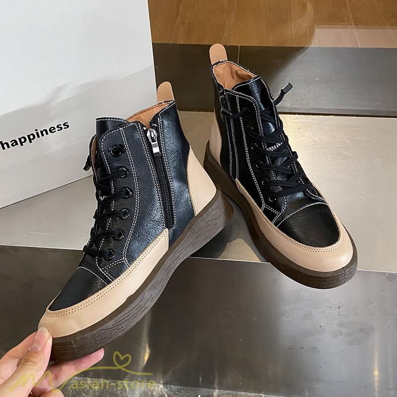 ショートブーツ | レディース ブーティー 太ヒール ブーツ ショートヒール カジュアル レースアップ 厚底 歩きやすい 厚底ブーツ コスプレ靴 編み上げブーツ