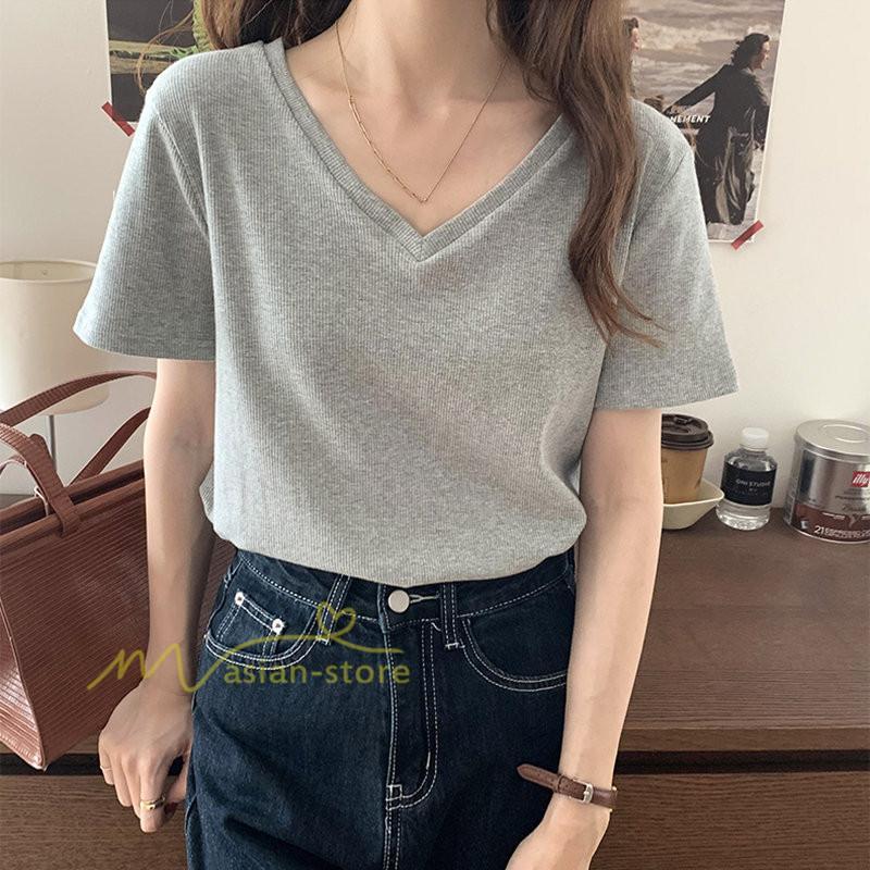 tシャツ・カットソー | Tシャツ レディース 春夏 トップス カットソー 半袖 『ゆるっとシンプルVネックTシャツ』 通勤通学 カジュアル 着痩せ 着回し お出かけ 20代30代40代50代 上品
